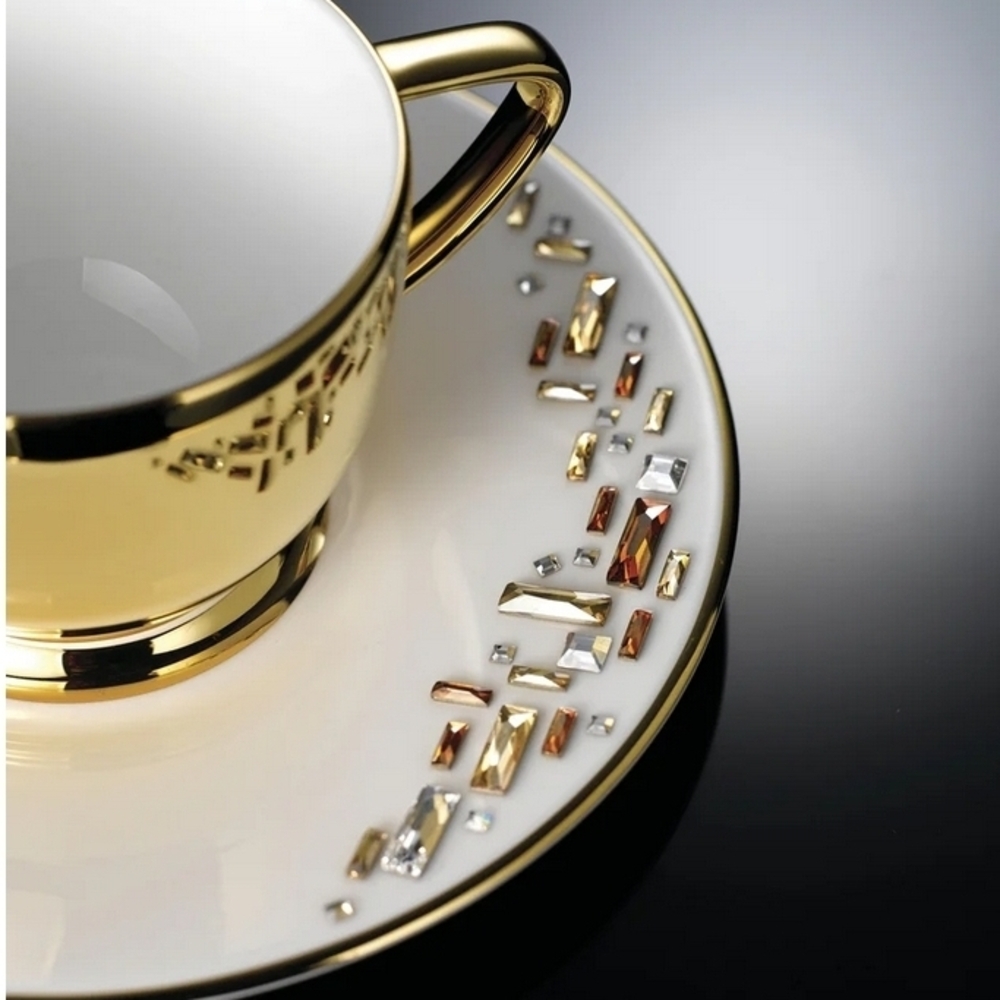 Prouna 25k Gold Swarovski Crystals & Decal Teacup Set